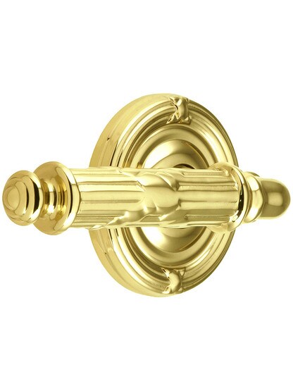 Ribbon and Reed Door Set With Lever Handles Left Hand in Polished Brass.